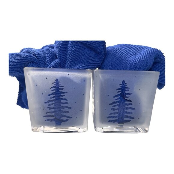 Partylite 2 Frosted Glass Christmas Tree Votive Candle Holders Square 2.5 inches - Picture 2 of 8